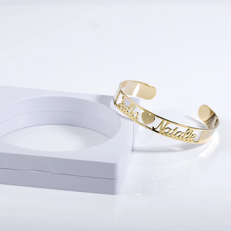 Cutomized Gold  Name Bangle     High Quality Stainless Steel Personalized ID Nameplate Bangles & Bracelet Adjusted