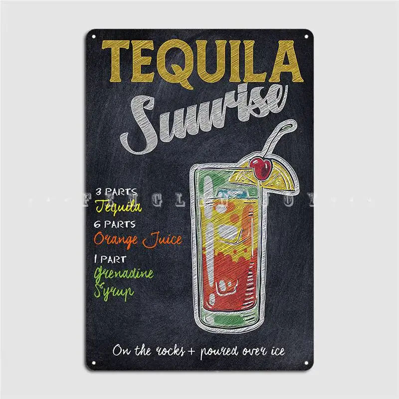 Tequila Sunrise Cocktail Metal Sign Cinema Garage Pub Garage Vintage Plaques Tin Sign Poster