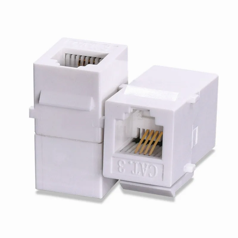 Cat3 Telephone Module UTP RJ11 Keystone Jack White Female Inline Coupler Cable Adapter For Faceplate Patch Cord