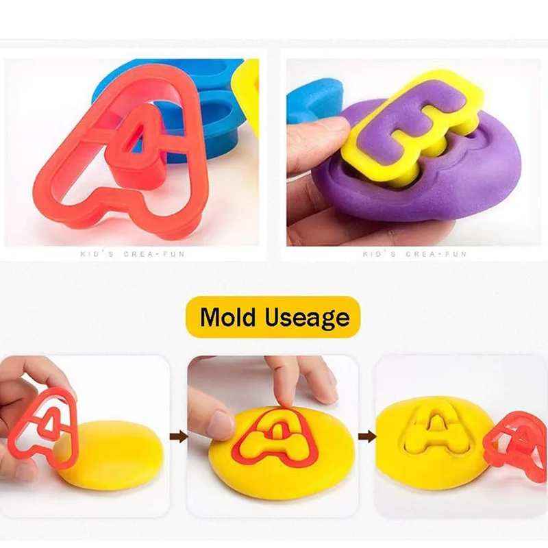 15/26/41 pçs kit de ferramentas de massa de jogo número carta diy molde de plasticina modelagem acessórios de argila slime conjunto de plástico moldes brinquedo para criança