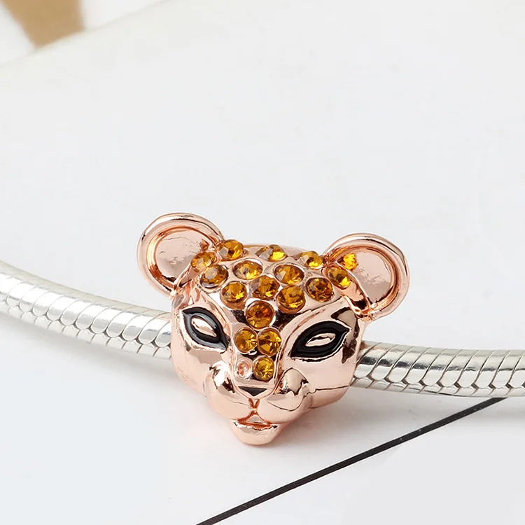 Btuamb Simple Style  Enamel Gold Color Cute Crystal Tiger Beads Charms Fit Original Bracelets for Women DIY Jewelry Gifts