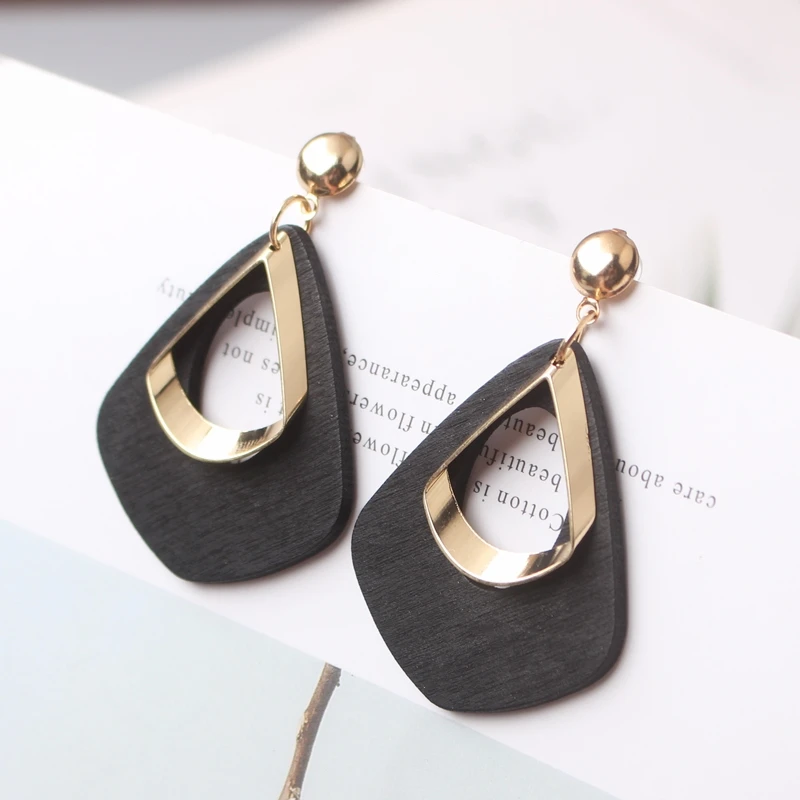 5 Colors New Trendy Wood Hollow Waterdrop Dangle Earrings for Women Handmade Fashion Geometric Tassel Jewelry Wild Party Gift