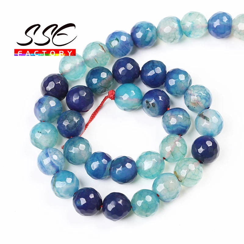 Natural Blue Faceted Dragon Vein Agates Round Loose Beads 15''Strand 6/8/10mm For Jewelry Making DIY Bracelet Necklace Wholesale