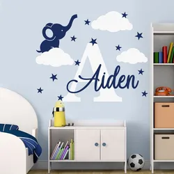Cartoon Custom Name Elephant Cloud Star Wall Decal Baby Nursery Personalized Name Dumbo Sky Wall Sticker Playroom Decor