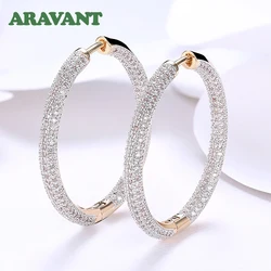 925 Silver 34Mm Vàng 18K Vòng Tròn Đôi Khuyên Tai Vòng Cho Nữ Thời Trang Cưới Trang Sức