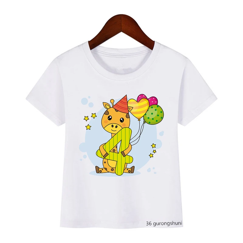 New Cute Kawaii Animal Number 3-9th Birthday T Shirt Bunny Elephant Bear Balloon T-Shirt Tees Top Young Children Little Girl Boy