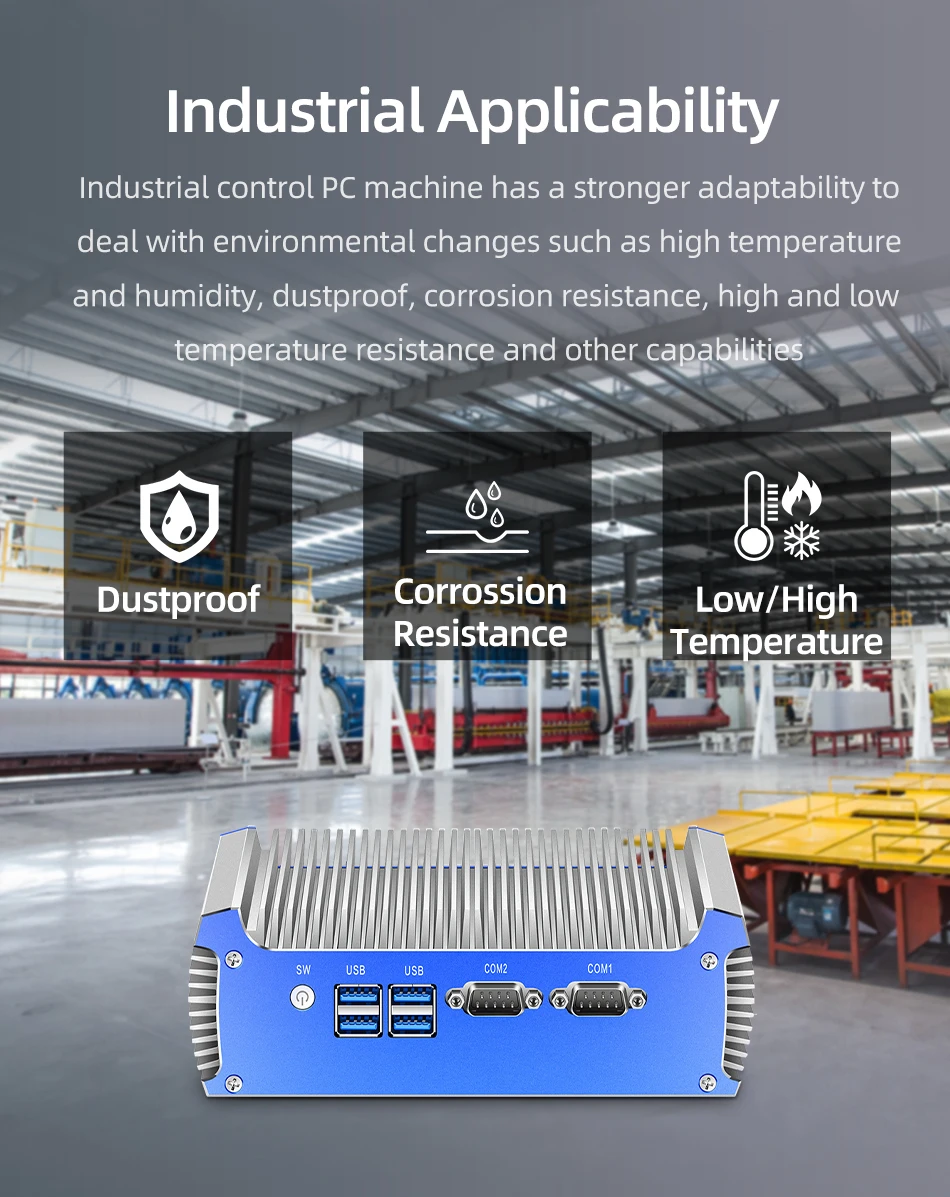 XCY Fanless Industrial Mini PC Intel Core i7-4500U 2x RS-232 Serial Ports Dual GbE LAN 4x USB Support WiFi Windows Linux