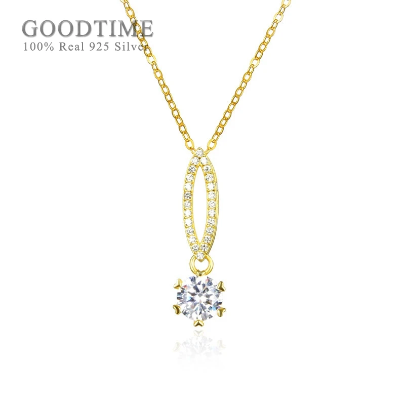 Fashion Pendant For Women 925 Sterling Silver 3A Zircon Necklace Yellow Gold Color Jewelry Anniversary Gift For Girl Party