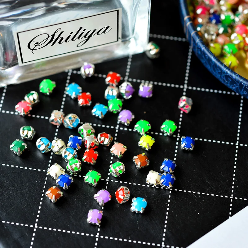 100p 4 millimetri rotonda della caramella di gelatina acrilico strass sew on rhinestones di cristallo Montees base in argento gioielli headwear