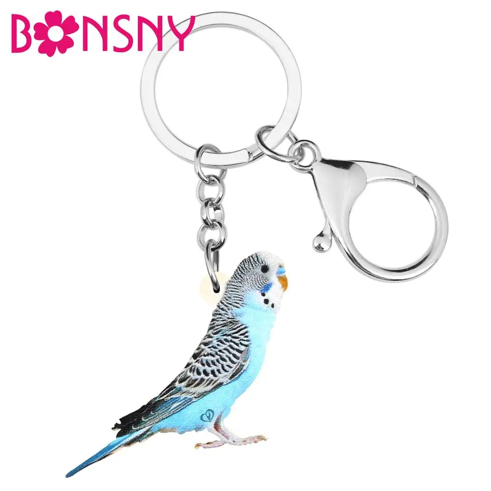 Bonsny Acrylic Long-tailed Parakeet Bird Keychains Keyring Lovely Animal Key Chain Jewelry For Kids Girls Funny Gift Decoration