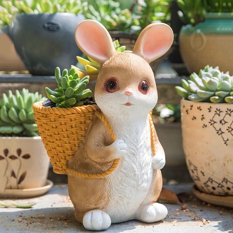 

Home Storage Rabbit Storage Basket Decoration Resin Sculpture Crafts Storage Rack Gardening Supplies Flower Pot Plant Stand