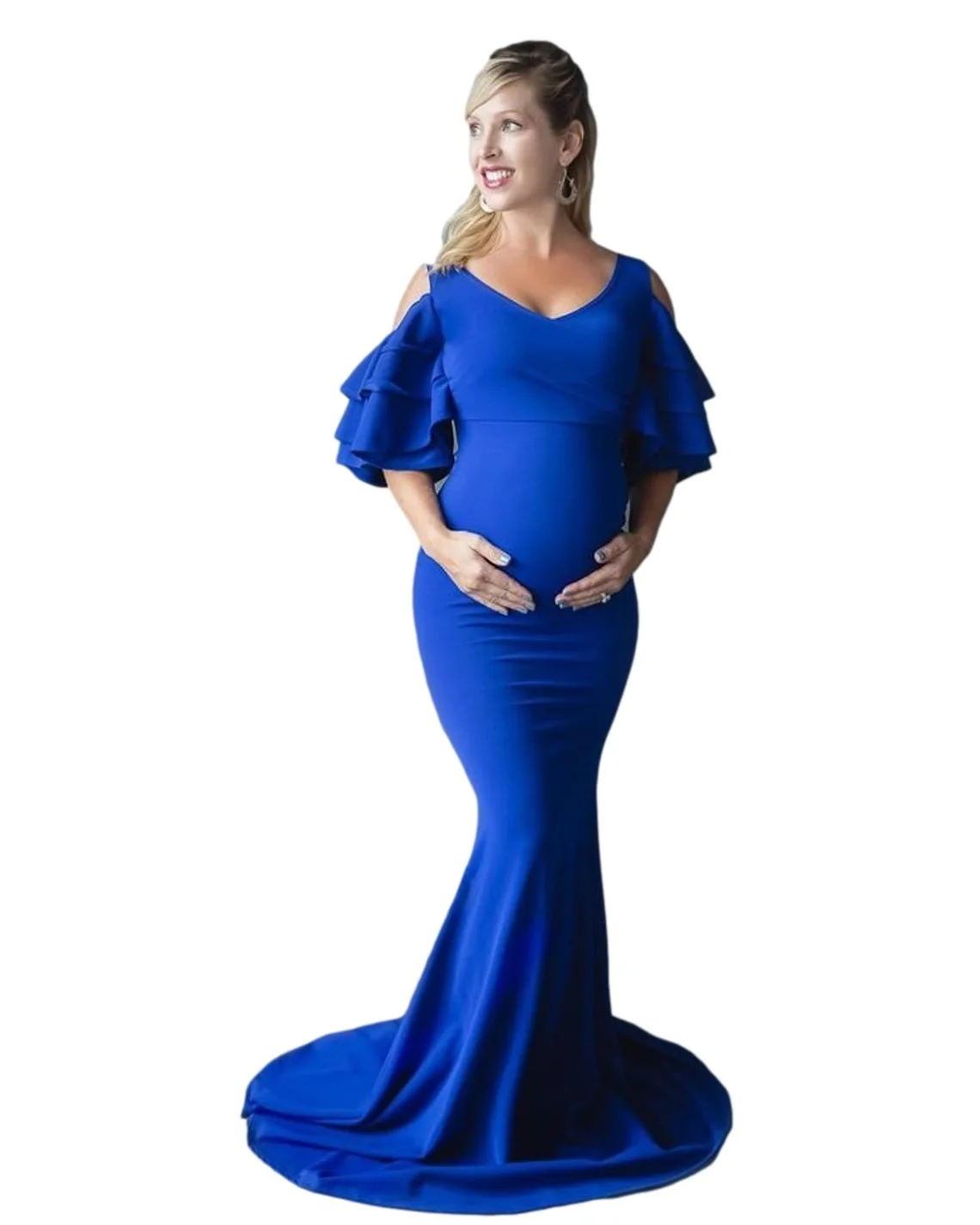 Fashion Maternity Dresses For Photo Shoot Pregnant Woman Photography Dress Maternity Photo Shooting Red Blue V-neck Dresses