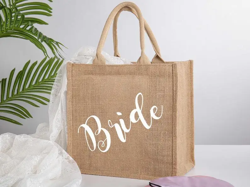 Sac fourre-tout en toile de jute personnalisé, sac de plage, sac de proposition, faveurs de mariage, cadeau de demoiselle d'honneur, mère de la mariée