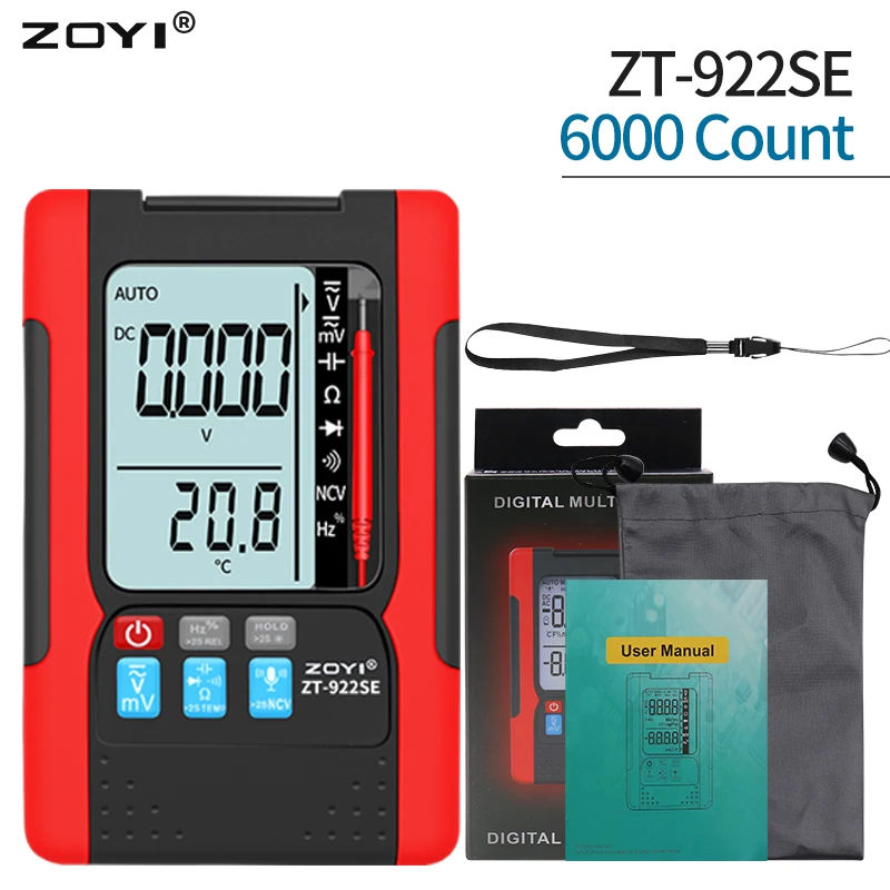 ZOYI ZT-922SE Spraakgestuurde Multimeter True RMS NCV Spanning Temperatuur Capaciteit Draagbaar Slank Elektricien Meetinstrument