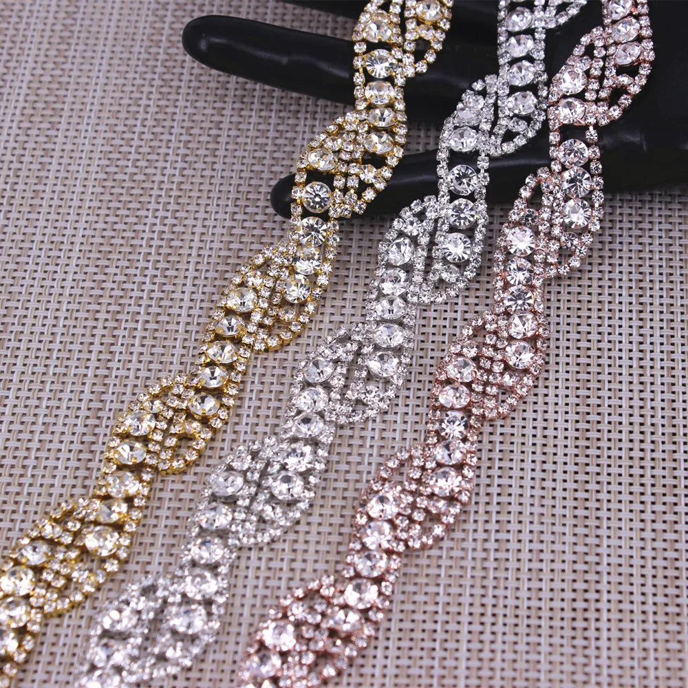 shiny glass crystal chain rhinestone trim silver crystal chain decoration wedding dress accessories