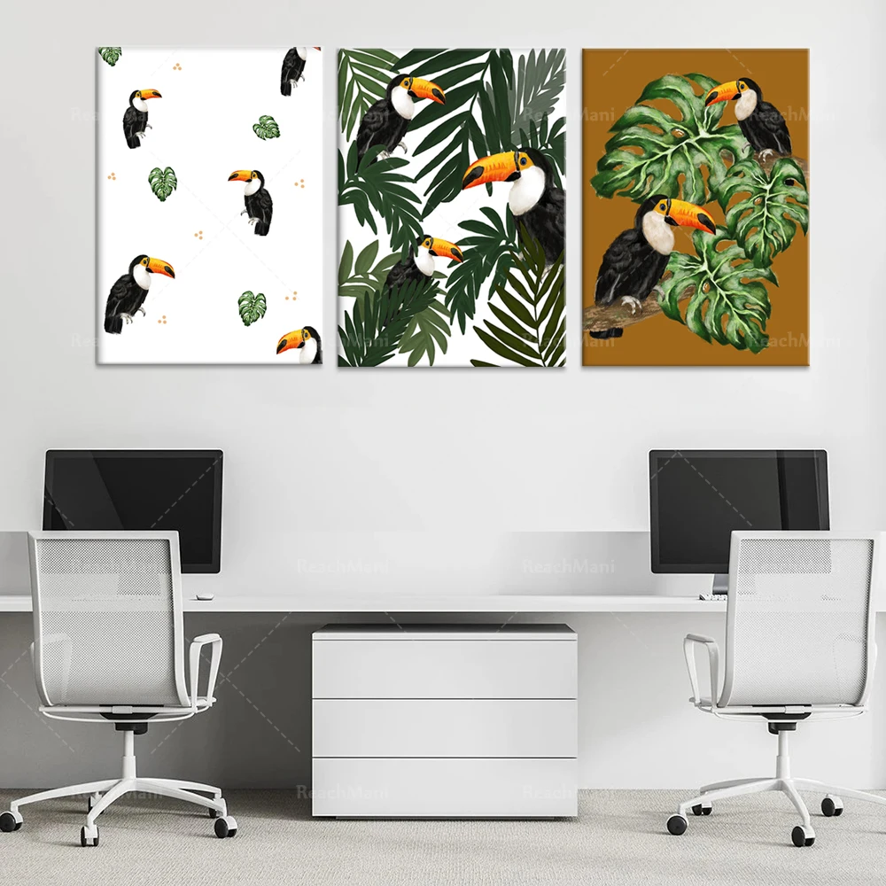 طباعة فنية من الطوقان، طباعة الطيور، موضوع استوائي، ملصق تزيين فني جدار المكتب