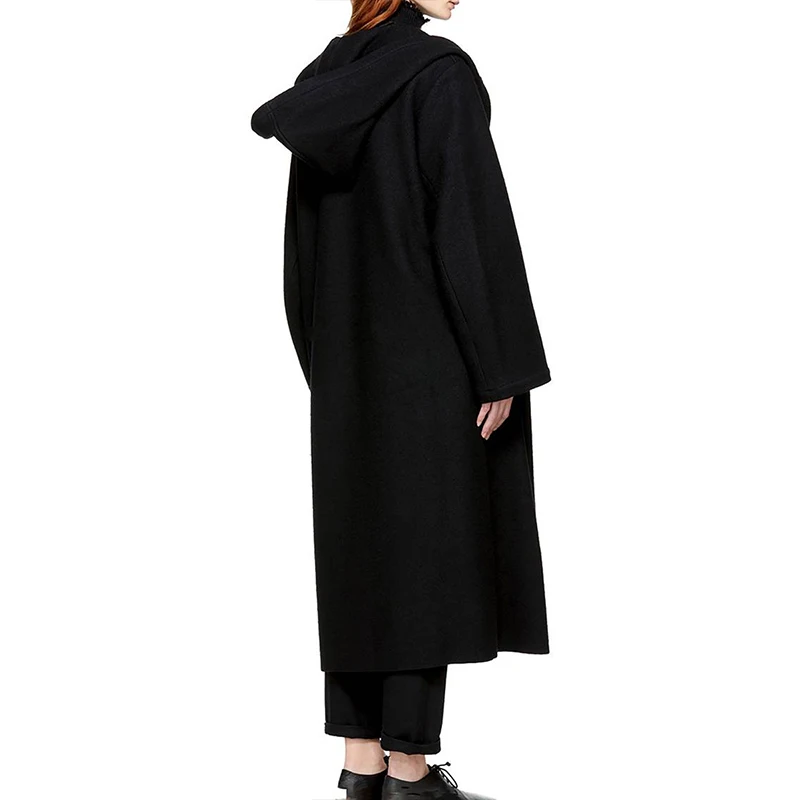 2019 autumn and winter new super long hooded woolen coat thicken woolen coat Europe and the United States over the knee long tid