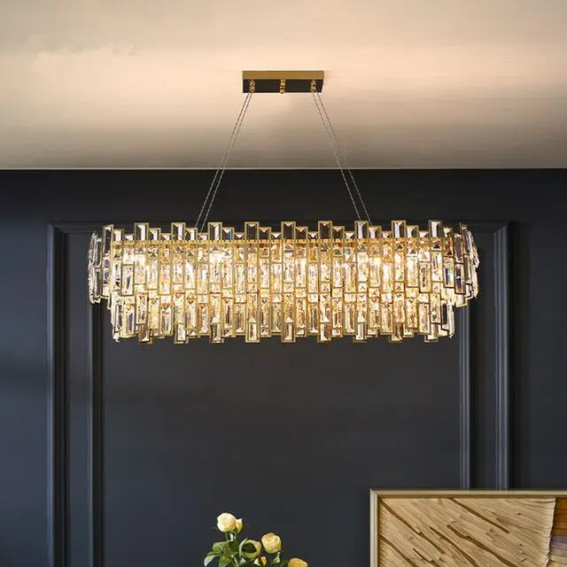 

Luxury Dining Room Oval E14 Led Pendant Lights Plate Gold Steel Led Pendant Lamp K9 Crystal Luminarias Hanging Lamp Fixtures