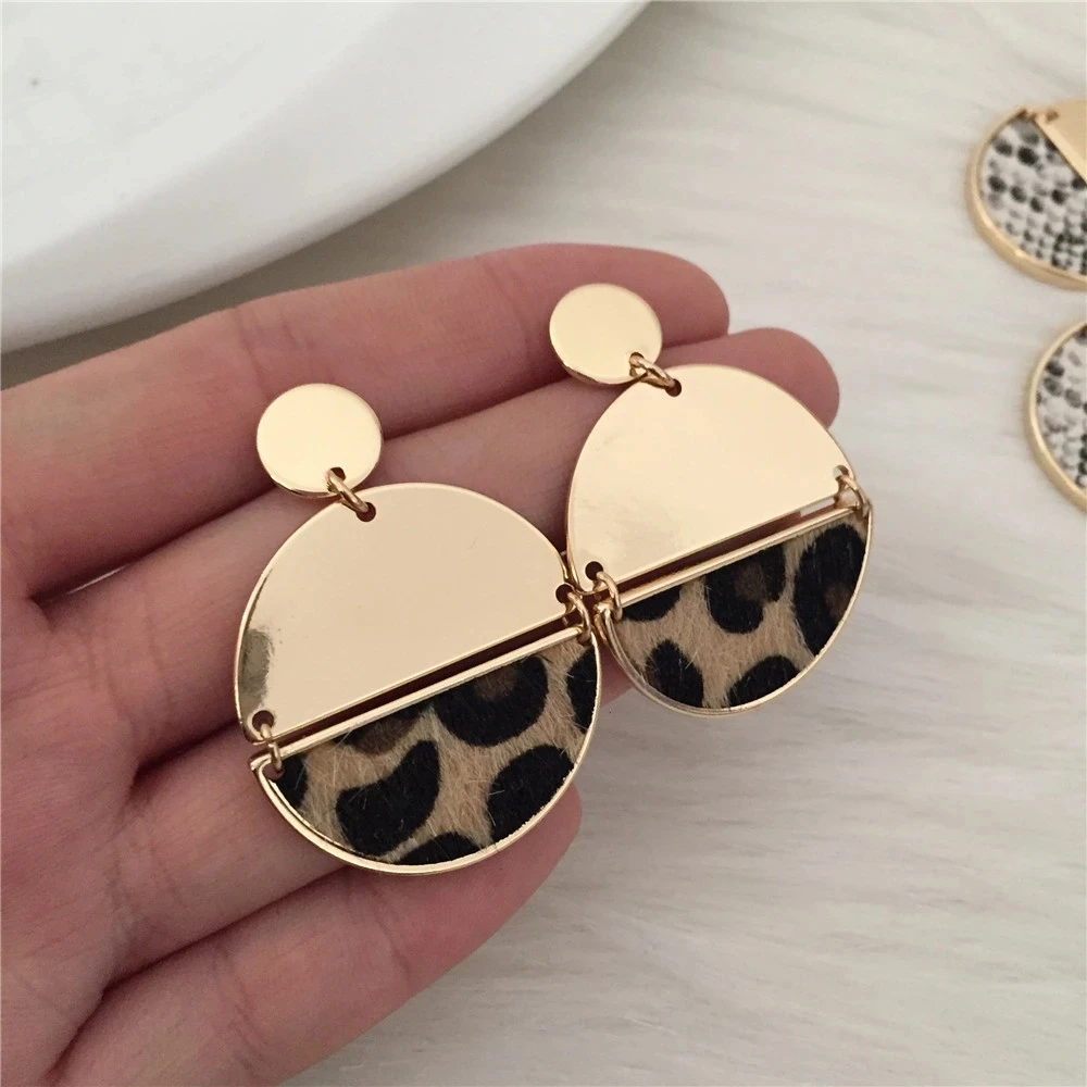 New Fashion Boho Ethnic Style Drop Earrings Gold Color Leopard Snake Skin Print Round Disk Dangle Earrings for Women Jewelry