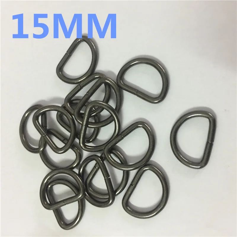 100pcs 15mm Gun Black Non-Welded D Dee Ring Metal Adjustable Buckle Accessories Diy handmade bags taping d half round buckle