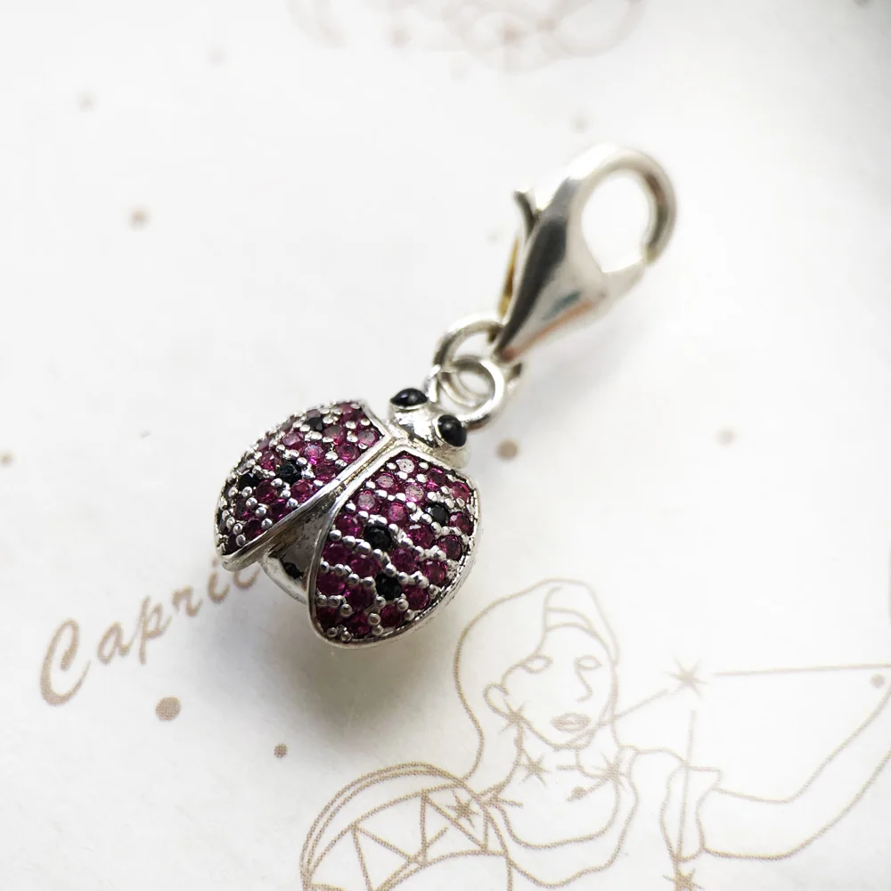 Pure 925 Sterling Silver Cute Spring Brand New Pink Bug Ladybird Pendant Charm Gift For Women Girls Fashion Jewelry