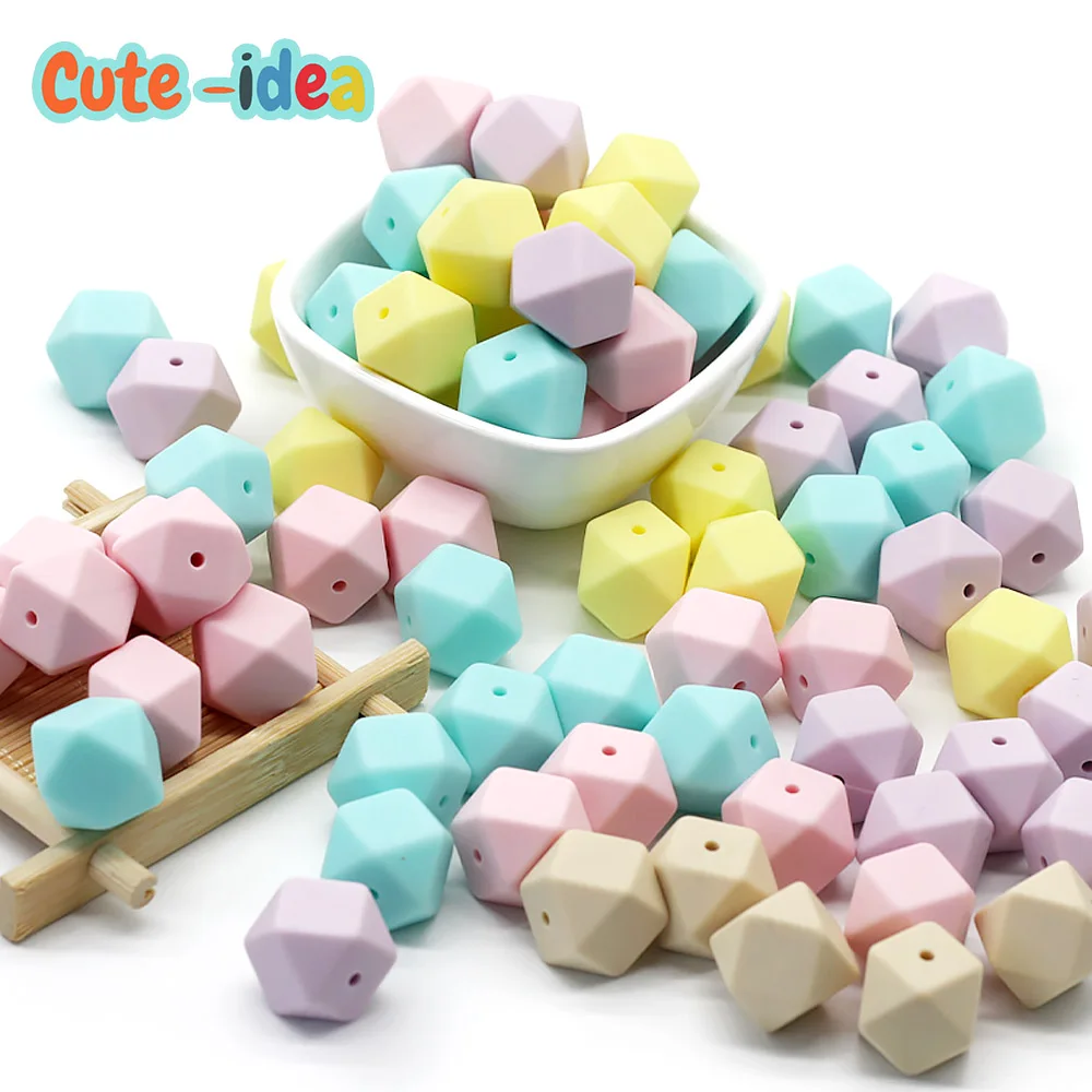 

Cute-idea Food Grade Hexagon Silicone Beads 20pcs 14/17mm baby teething product Nursing Pacifier chains toys Accessories gifts