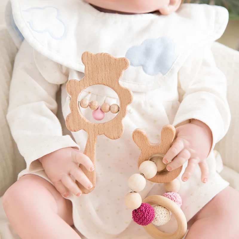 1 Set Baby Toys Wooden Rattle Infant Baby Teether Musical Baby Rattles Personalized Pacifier Chain Rattles For 0-12 Months Kids