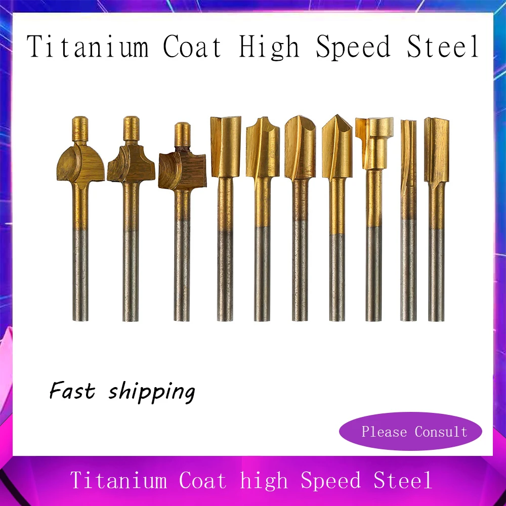 

10PCS Titanium Coat HSS Rotary Burr Set 1/8" Shank, for Woodworking, Drilling, Metal Carving, Engraving, Polishing, RR10A