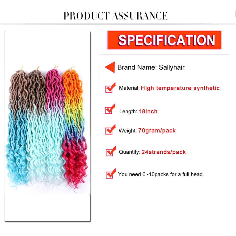 Sallyhair 24 Strands/Pack Faux Locs Curly Crochet Braids Hair Extension Synthetic Soft Ombre Braiding Hair Blue Pink  Loose End