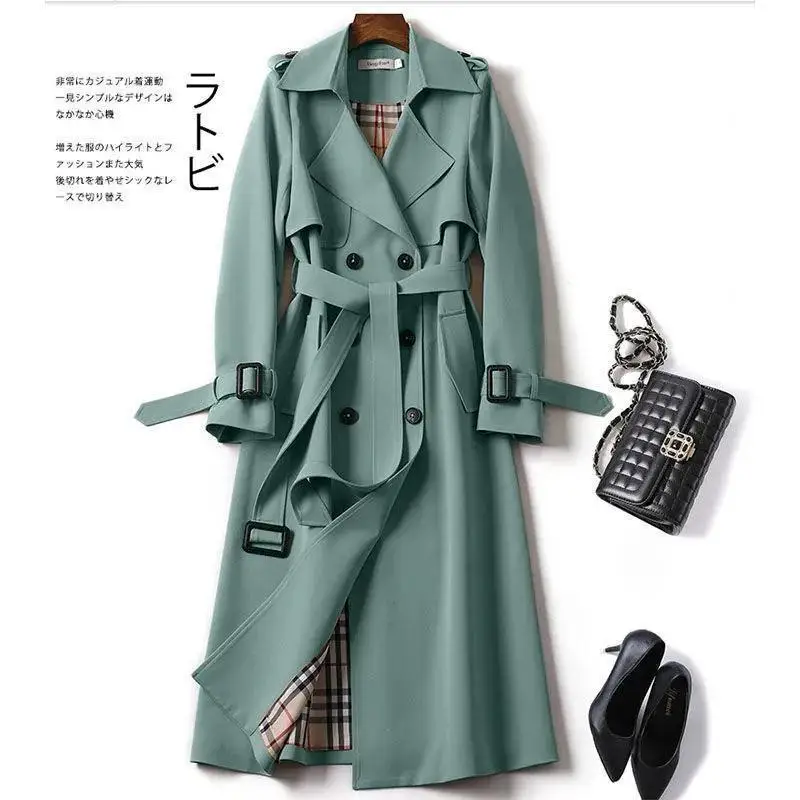 2021 Trench da donna elegante cappotto con cintura autunno inverno doppio petto mantello solido giacca a vento stile coreano donna medio lungo