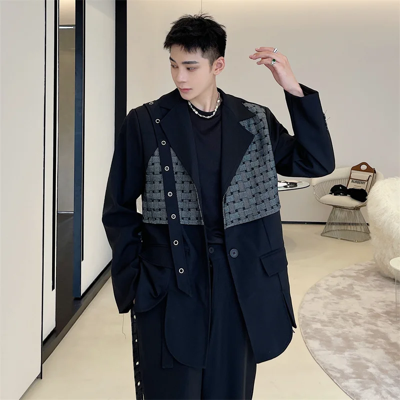 

Men's Suit Coat Spring And Autumn New Yamamoto Style Niche Design Splicing Color False Two Design Leisure Loose Large Size Coat