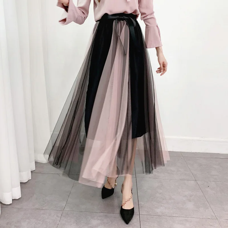 

2024 Summer New Arrivals High Waist Slimming Mesh Simple Casual All-match Fairy Skirt Women A-line Long Skirt Free Shipping