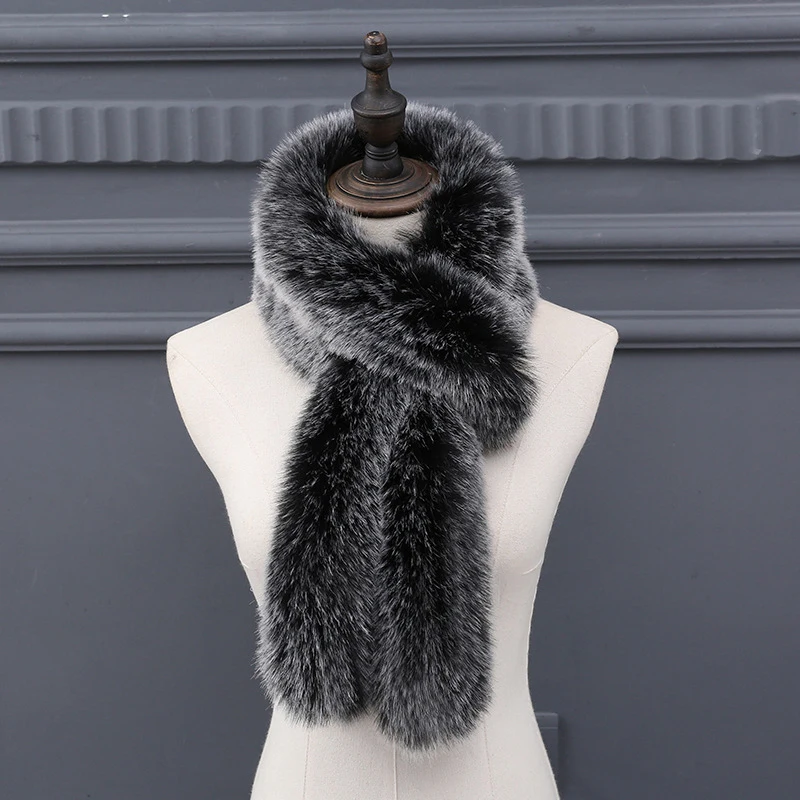 Winter Fur Scarf for Women Fluffy Plush Woman Scarves Solid Color Neckerchief Thick Outdoor Lady Stole