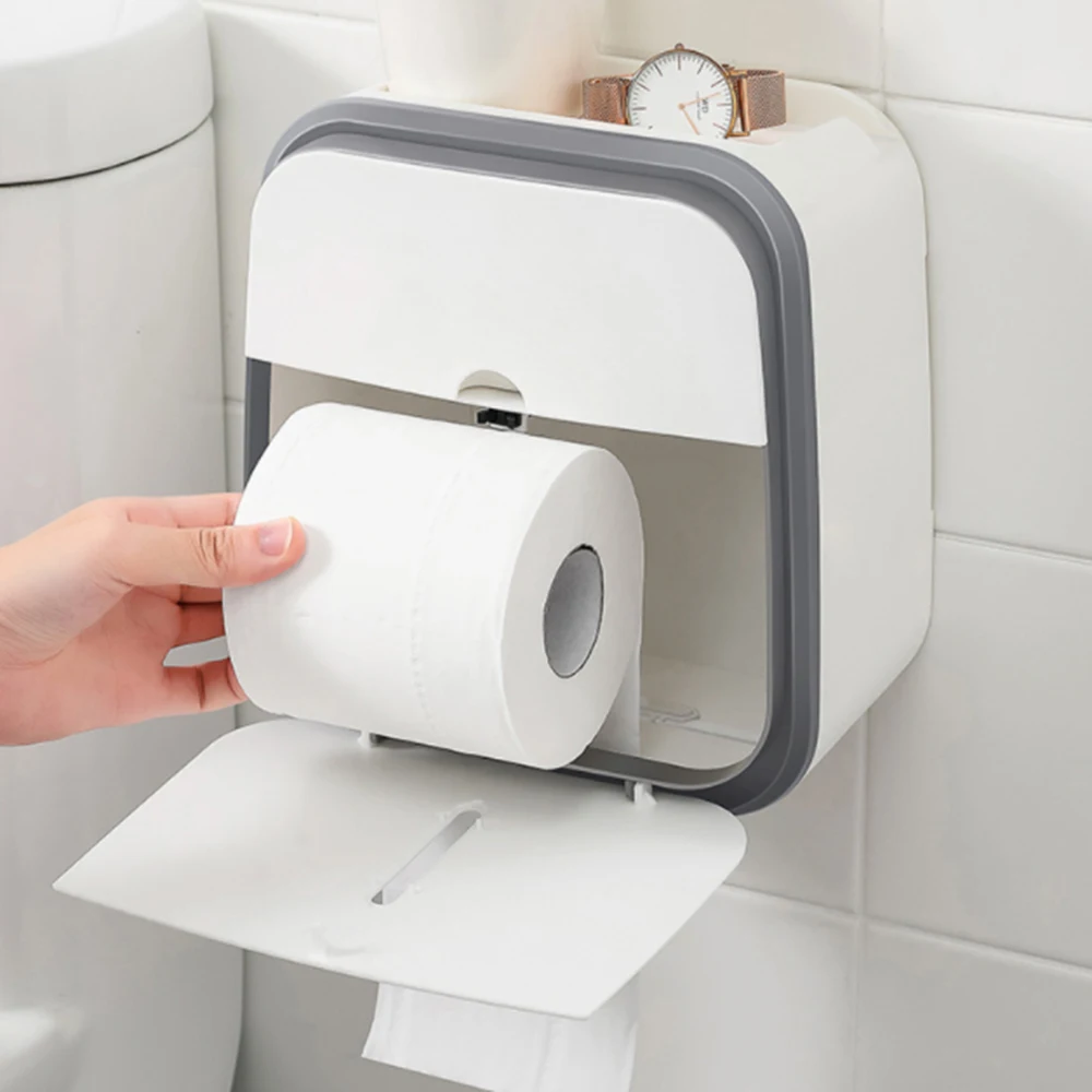 

Waterproof Toilet Paper Holder Plastic Paper Towels Holder Wall Mounted Bathroom Shelf Storage Box Portable Paper Holder