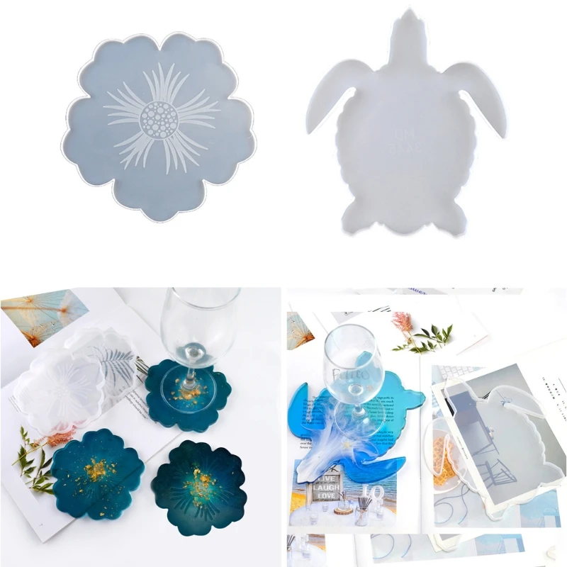 2Pcs DIY Flower Shape Silicone Geode Coaster Resin Molds Animals Sea Turtle Resin Coaster Tea Mat Molds Art Craft Tools dropship