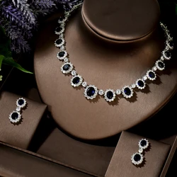 HIBRIDE Luxury Blue Oval Shape AAA Cubic Zircon Jewelry Sets Necklace and Earrings Set Girl Gift Full Jewelry Set Bijoux N-1476