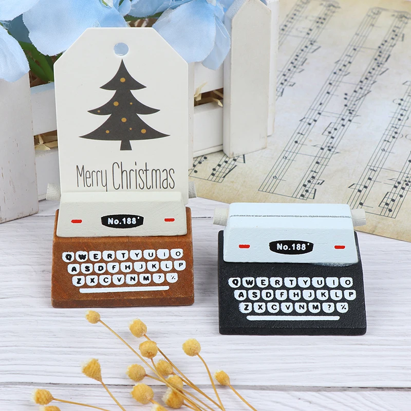 Creative Black Coffee Vintage Wooden Typewriter Photo Card Desk Messege Memo Holder Stand Card Holder