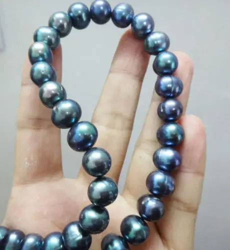 

GENUINE 9-10MM TAHITIAN BLACK PEARL NECKLACE 18inch 925silver