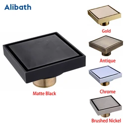 Invisible Bathroom Square Floor Drain 100% Solid Brass Anti-odor Shower Drain Strainer Kitchen Accessories Black Gold Chrome
