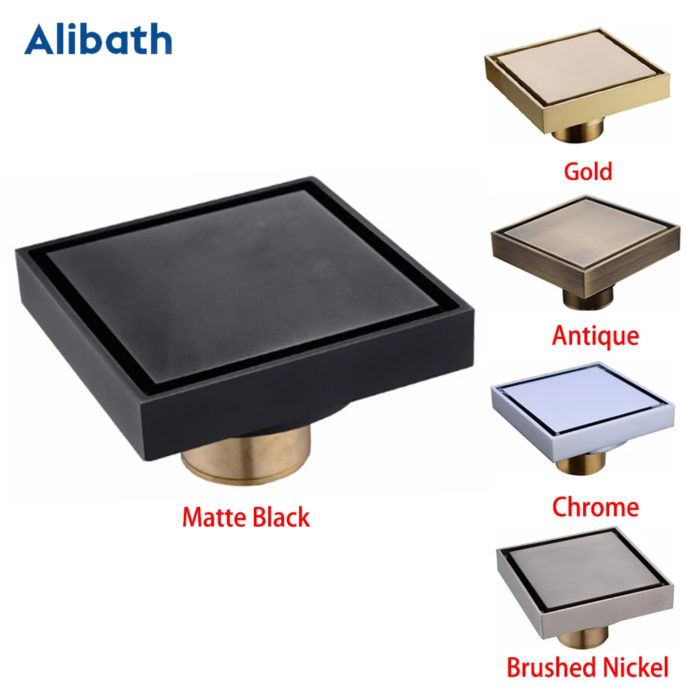 100% Solid Brass Square Bathroom Shower Floor Drain Tile Insert Invisible Water Filter Black Gold Chrome Nickel Brushed.