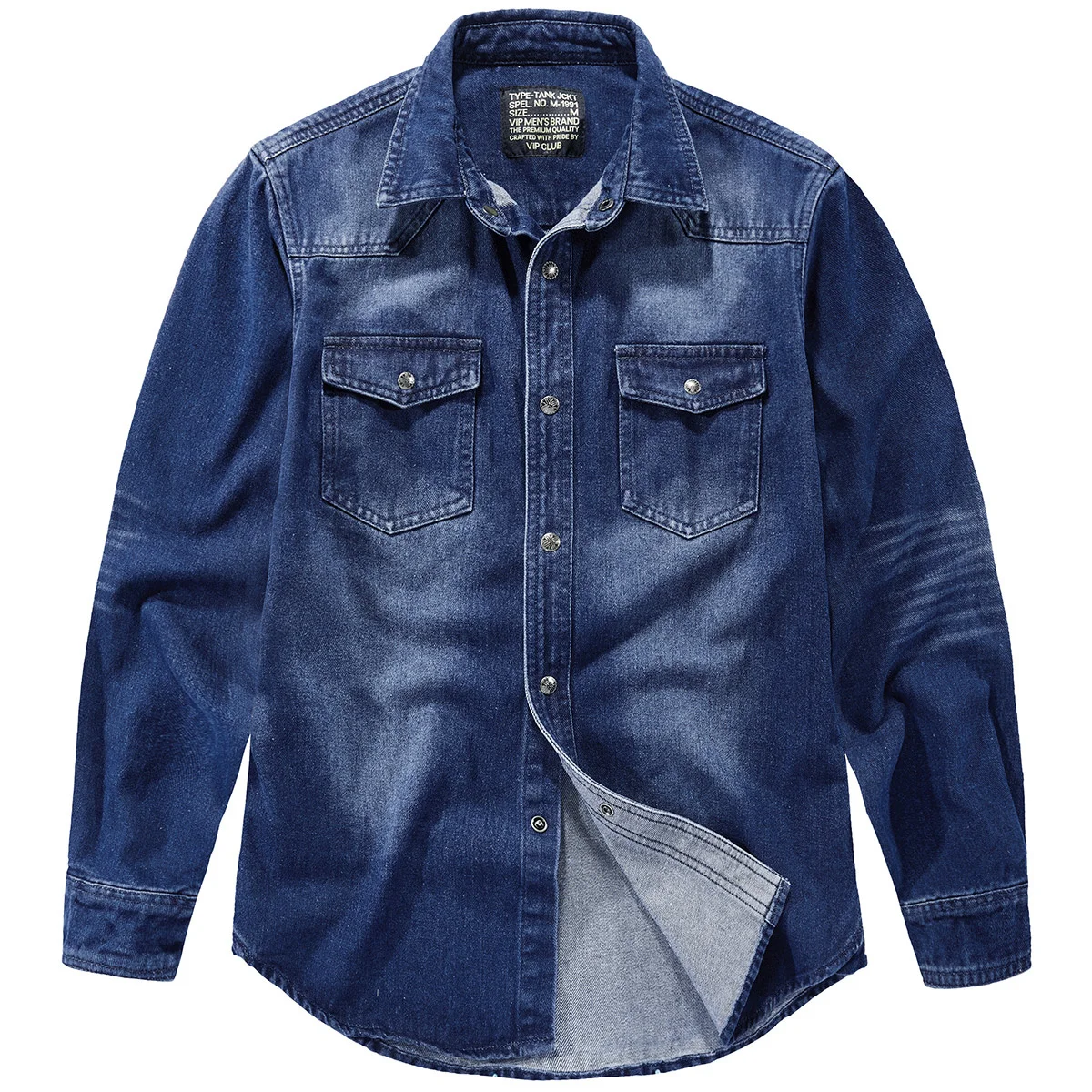 Denim Long Sleeve Shirt Big Size Luxury Men\'s Clothing Casual Social Men\'s Spring Clothes Collared Cardigan Vintage Shirts Coat