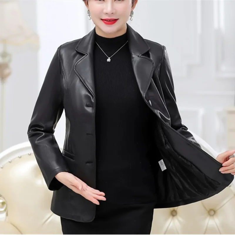 UHYTGF Autumn winter leather jacket women Mid-length female short 6XL Big size coat quality leather jacket veste cuir femme 322