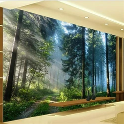 3dbeibehang papel tapiz personalizado para sala de estar, murales de dormitorio, decoración de pared de fondo de paisaje de bosque de abeto de ultra alta definición