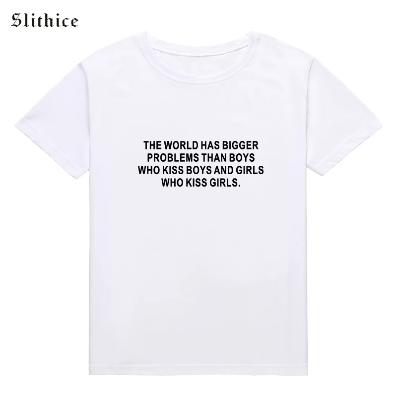 Slithice THE WORD HAS BIGGER PROBLEMS Women T-shirts Tees Harajuku Letter Printed T shirt Cotton Summer tshirt for lady