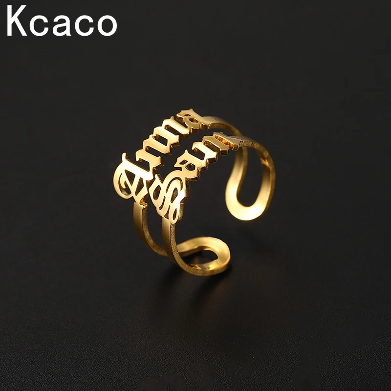 Personlizd Double Name Ring Stainless Steel Adjustable Gold Finger Ring Male Female Heart Rings Gift for Couple Wedding  Jewelry