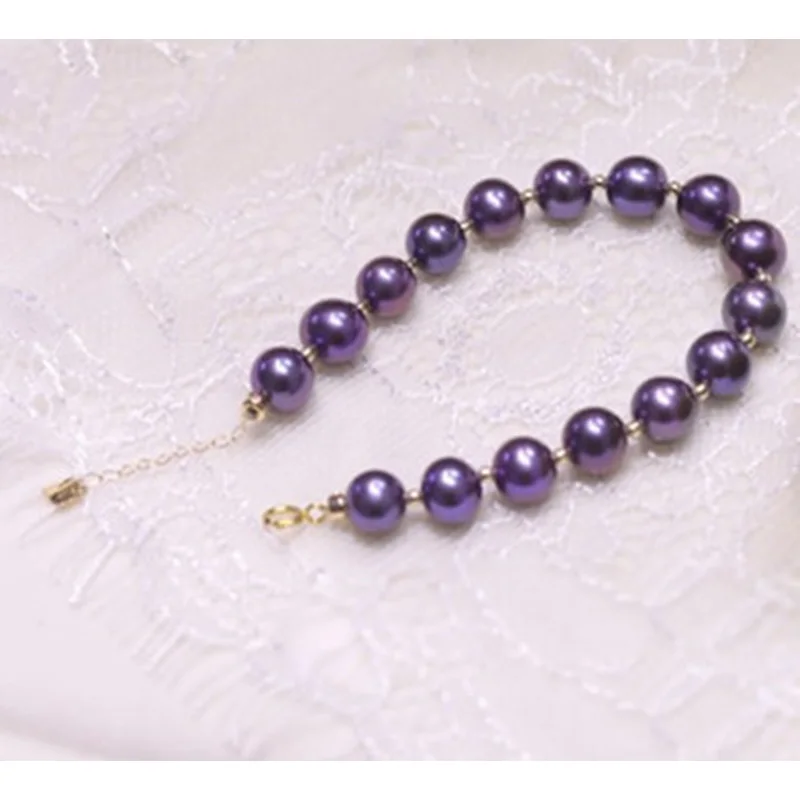 

MADALENA SARARA AAA 9-12mm Freshwater pearl Dark Purple Perfect Round Edison Pearl Bracelet Elegant For Women Jewelry