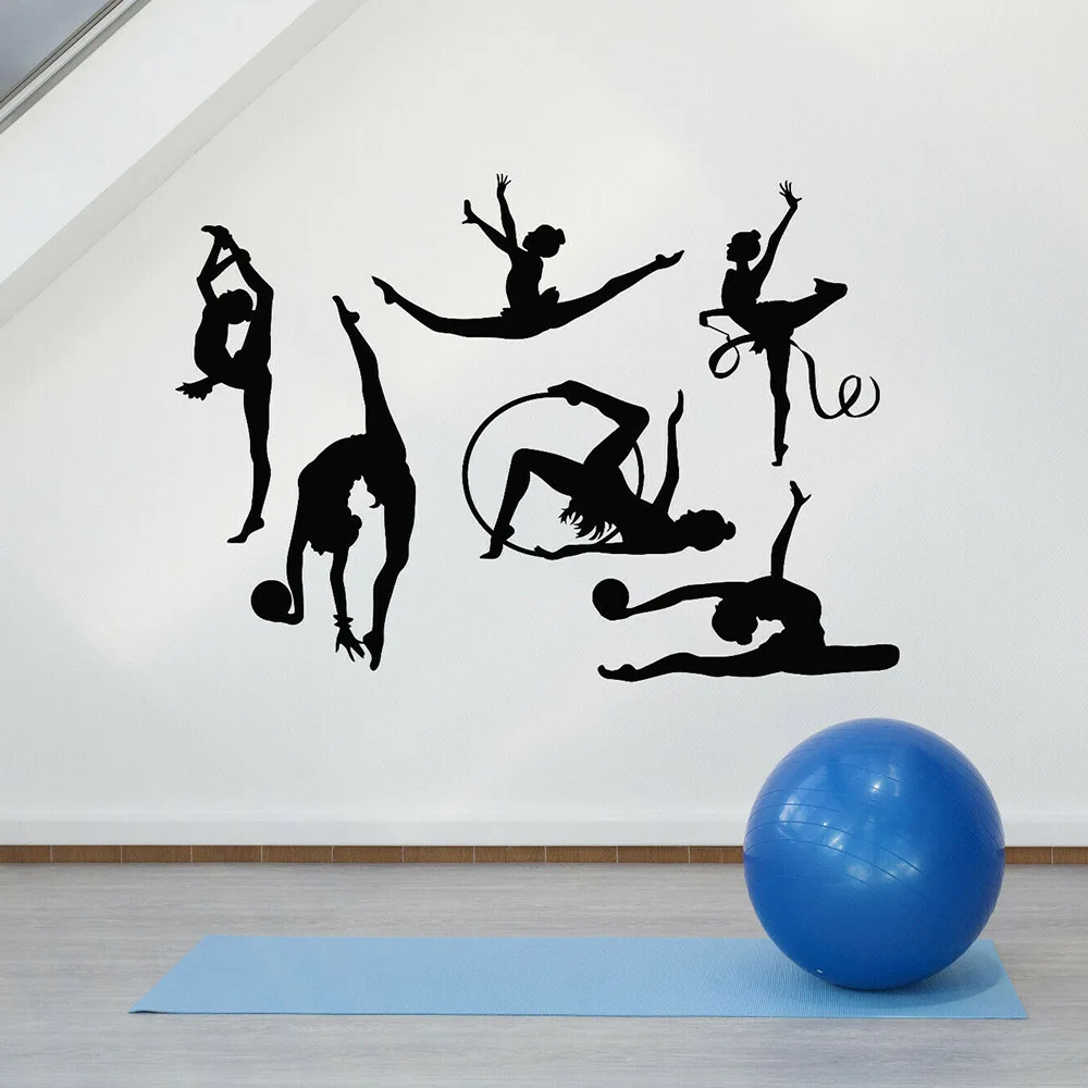 Gymnastics Athlete Wall Decal Dancing Girls Wall Stickers Sport Vinyl Wall Art Murals Girls Room Decoration Poster Wallpaper