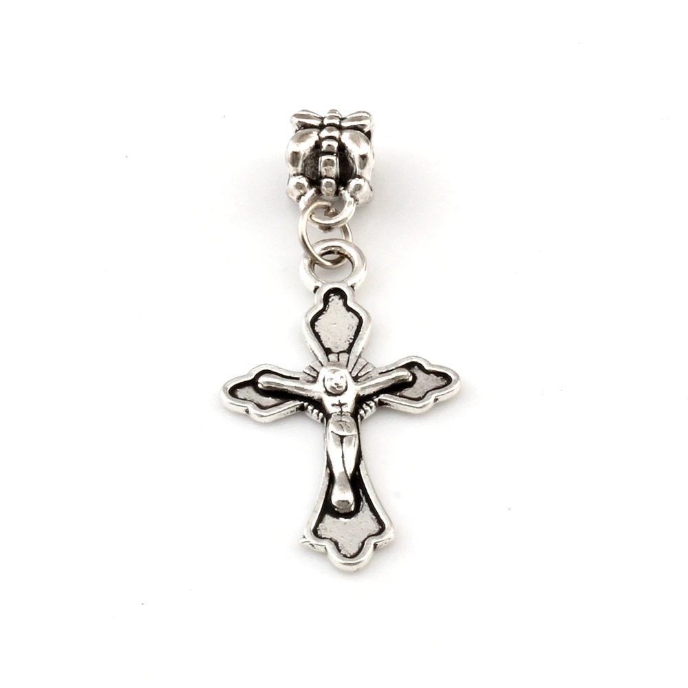 100pcs Dangle Zinc Alloy Jesus Christ Cross Charm Big Hole Beads Fit European Charm Bracelet Jewelry 17.5x43mm A-267a