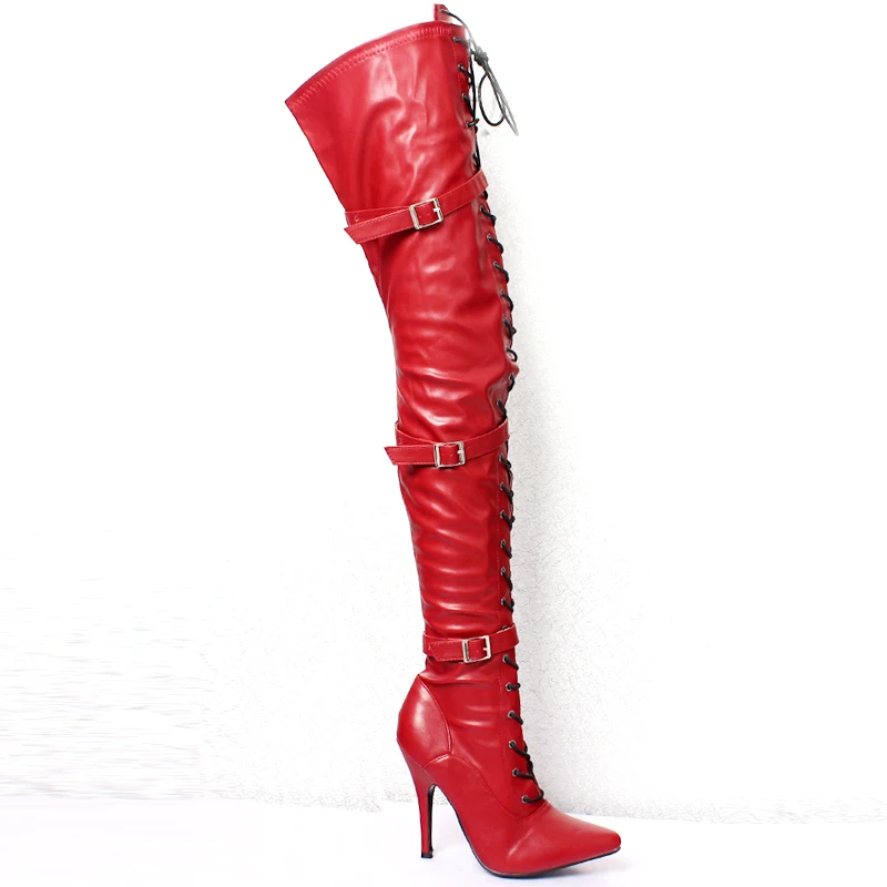 JIALUOWEI Sexy Super High Heel 12CM Heel Flex PU Slim Elastic Over Knee Boots High Boots