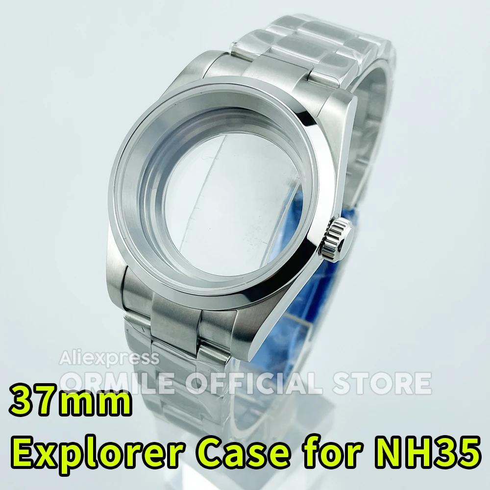 

37mm Explore Watch Cases Stainless Steel Watch Case for NH35 NH36 NH38 Movement See-through Caseback Sapphire Crystal 150m WR